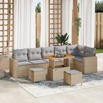 vidaXL Canapé de Jardin 9 Pièces Beige Poly Rattan Acacia