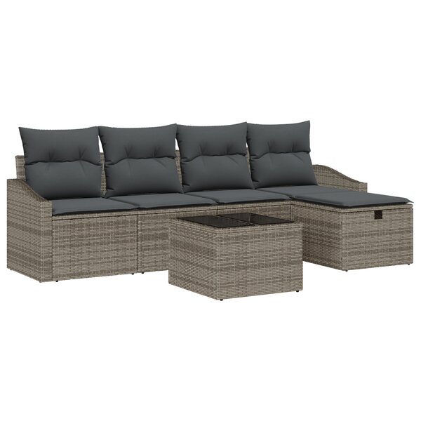 vidaXL Set de canapés de jardin 6 pièces avec coussins gris en poly rotin