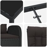vidaXL Set de salle à manger de jardin de 7 pièces avec coussins noirs en rattan poly