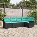 vidaXL Ensemble de canapé de jardin avec coussin 5 Pièces Noir polyrotin