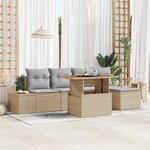 vidaXL Ensemble de salle à manger de jardin en 6 pièces avec coussins beige en polyrotin et acacia