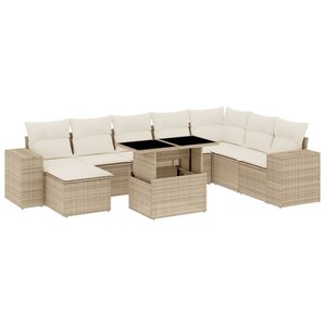 vidaXL Salon de jardin avec coussins 9 Pièces beige résine tressée