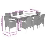 vidaXL Ensemble à manger de jardin et coussins 9 Pièces noir rotin verre