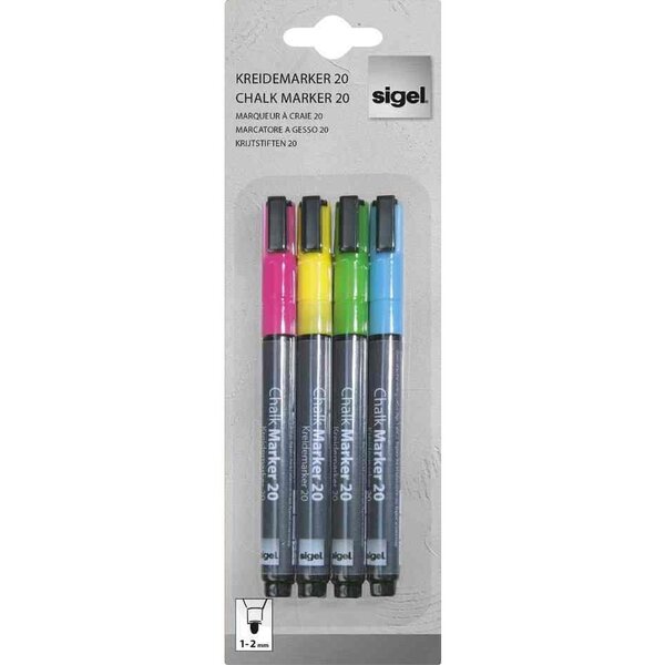 Set de 4 marqueurs craies liquide effaçable ARTVERUM Pointe ogive 1-2 mm Assortis SIGEL