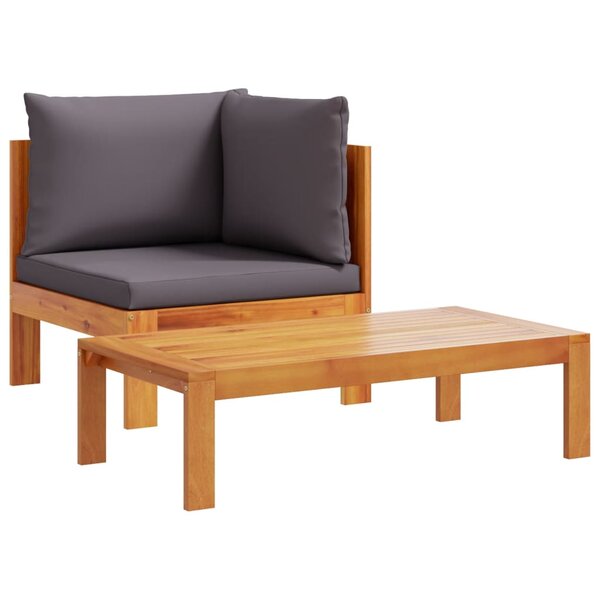 vidaXL Salon de jardin avec coussins 2 Pièces bois massif acacia