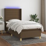 vidaXL Sommier à lattes de lit matelas LED Marron foncé 90x200cm Tissu
