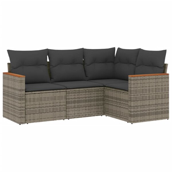 vidaXL Salon de jardin 4 Pièces avec coussins gris résine tressée