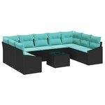 vidaXL Ensemble de Canapés avec coussin 10 Pièces Noir polyrotin