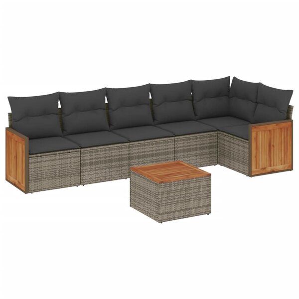 vidaXL Salon de jardin avec coussins 7 Pièces gris résine tressée