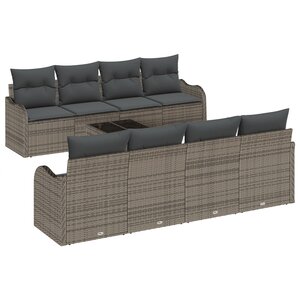 Ensemble de canapé de jardin 9 pièces avec coussins gris en poly rotin