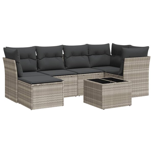 vidaXL Salon de jardin avec coussins 7 Pièces gris clair résine tressée