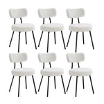 Chaises salle à manger lot de 6 tissu peluche dossier courbé chaises de cuisine rembourrées cader en acier modernes salon coiffeuse blanc 12_0004989