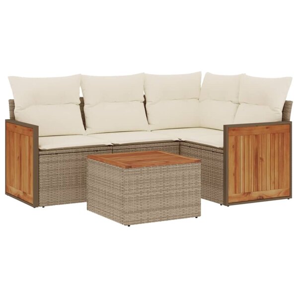 vidaXL Salon de jardin avec coussins 5 Pièces beige résine tressée