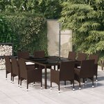 vidaXL Ensemble à Manger de jardin 11Pièces poly rotin bois solide brun