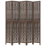 vidaXL Cloison de séparation 5 panneaux marron foncé paulownia massif