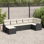 vidaXL Ensemble de sofa de jardin 7 pièces avec coussins en poly rotin noir