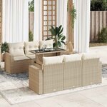 vidaXL Salon de jardin avec coussins 7 Pièces beige résine tressée