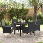 vidaXL Ensemble de salle à manger de jardin 5 pièces avec coussins en poly rotin noir