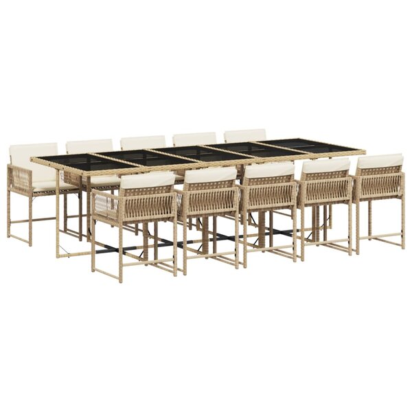 vidaXL Ensemble à manger de jardin et coussins 11 Pièces beige poly rotin