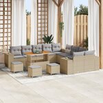 Ensemble de canapé de jardin de 14 pièces avec coussins Beige Poly Rotin Acacia
