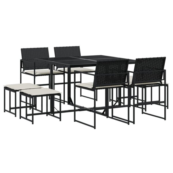 vidaXL Ensemble à manger de jardin 9Pièces coussins noir résine tressée