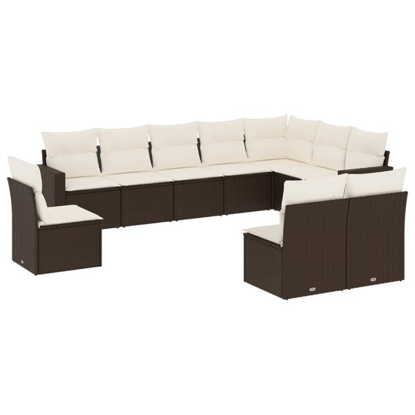 vidaXL Salon de jardin 10 Pièces avec coussins marron résine tressée