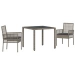 Ensemble de salle à manger de jardin 3 pièces avec coussins gris en poly rotin