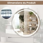 Miroir mural led 60 cm miroir rond avec luminosité réglable en continu 3 températures de couleur fonction anti-buée&mémoire miroir argent 20_0009774