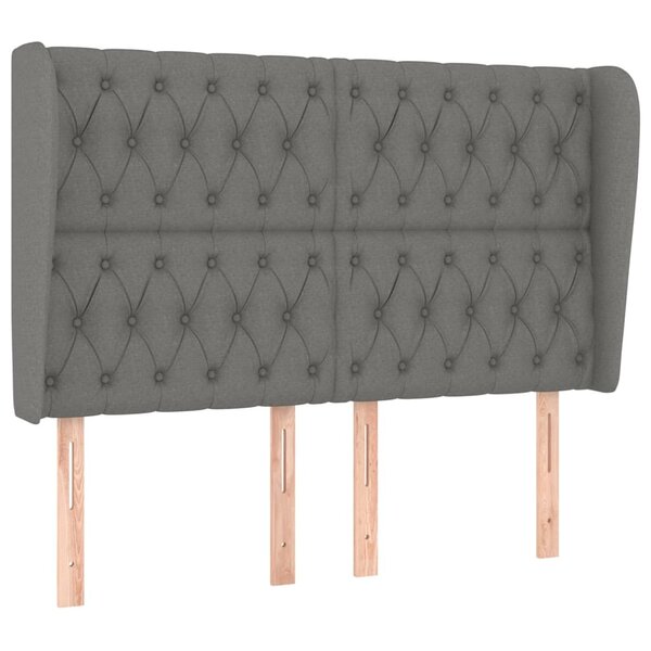 vidaXL Tête de lit avec oreilles Gris foncé 147x23x118/128 cm Tissu