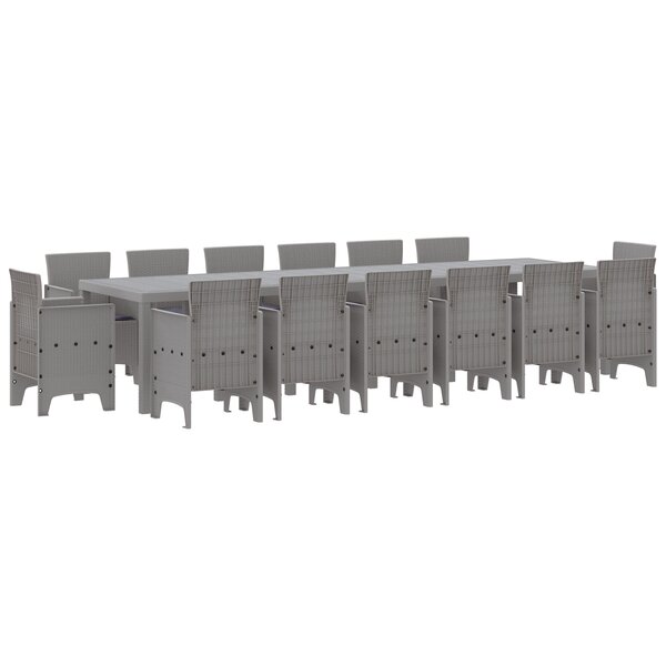 Ensemble de jardin 15 pièces avec coussins gris clair en poly rattan