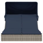 vidaXL Chaise longue double et auvent et coussins gris résine tressée