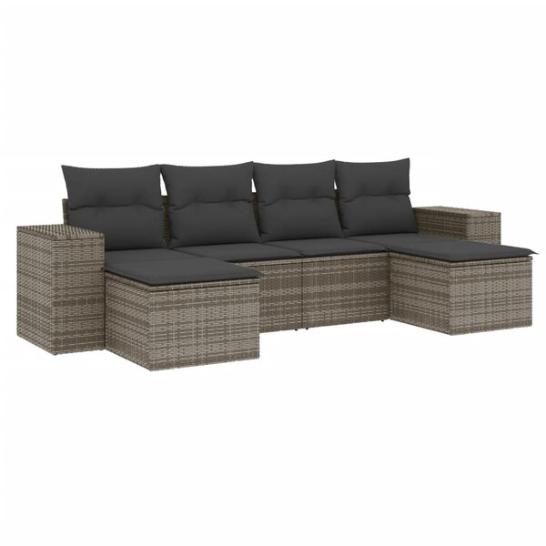 vidaXL Salon de jardin 6 Pièces avec coussins gris résine tressée