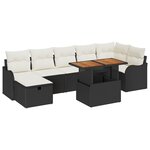 Ensemble de Canapé de Jardin 8 Pièces avec Coussins Noir en Poly Rotin