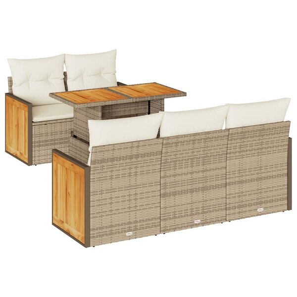 vidaXL Salon de jardin 6 Pièces avec coussins beige résine tressée acacia