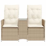 vidaXL Canapé de jardin inclinable 2 places avec table beige rotin