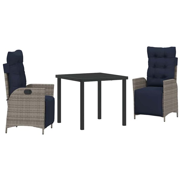 vidaXL Ensemble de salle à manger pour jardin 3 Pièces Gris et Noir Rotin