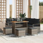 Ensemble de canapés de jardin de 9 pièces avec coussins Gris Poly Rattan Acacia