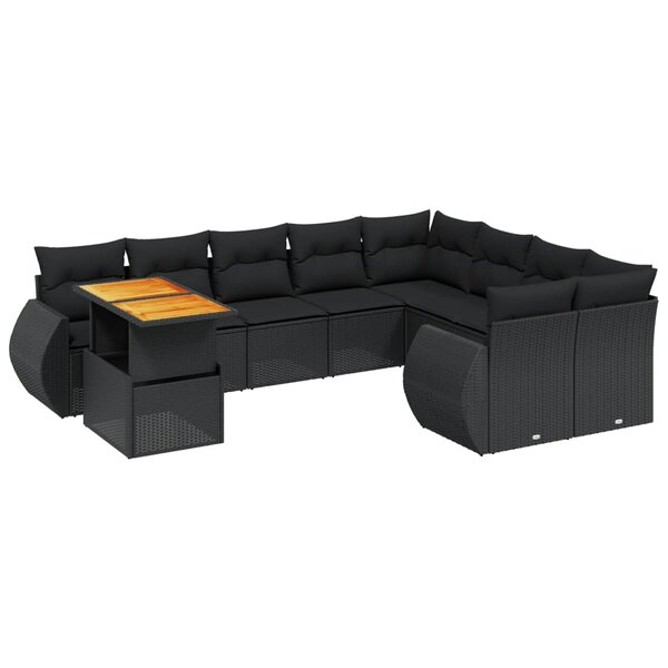 vidaXL Salon de jardin 10 Pièces avec coussins noir résine tressée