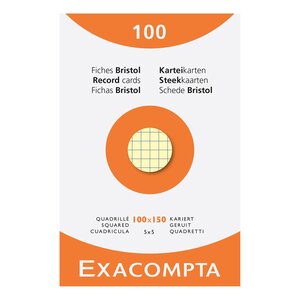 Étui De 100 Fiches - Bristol Quadrillé 5x5 Non Perforé 100x150mm - Couleurs Assorties - X 10 - Exacompta