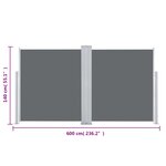 vidaXL Auvent latéral rétractable Anthracite 140 x 600 cm