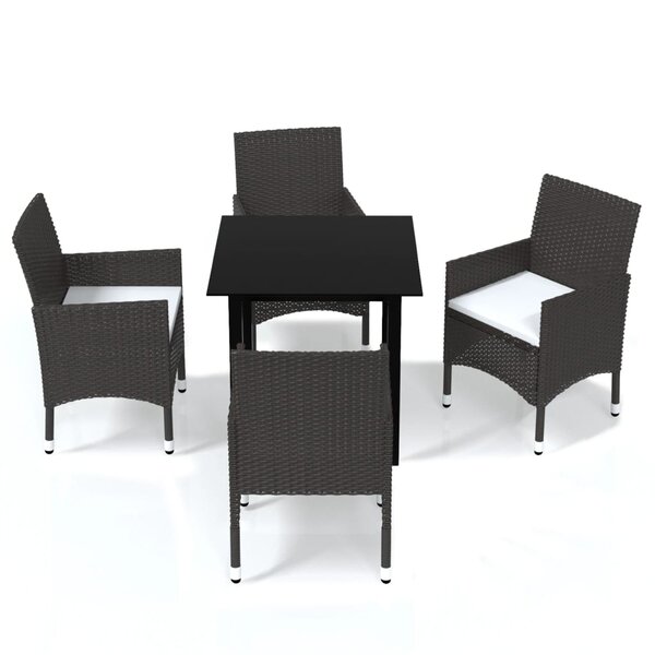 vidaXL Ensemble à manger de jardin et coussins 5 Pièces Poly rotin Marron