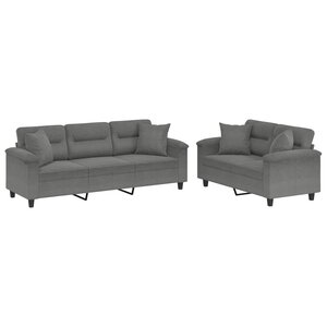 vidaXL Ensemble de canapés 2 Pièces coussins Gris foncé Tissu microfibre
