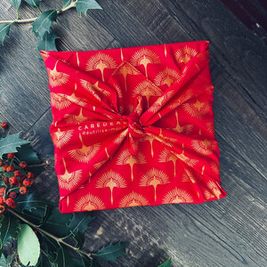 Papier Cadeau Réutilisable Emballage Furoshiki Coton Recyclé : La Haut (Taille S) 35x35 cm Rouge Coquelicot