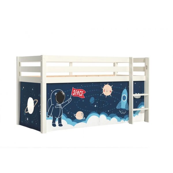 PINO Lit sureleve en pin massif 90x200cm avec sommier Blanc Espace