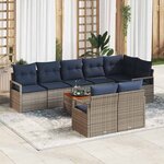 vidaXL Ensemble de canapé de jardin avec coussin 9 Pièces Gris Poly rotin