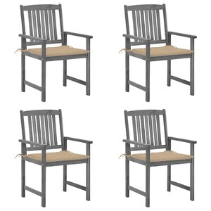 vidaXL Chaises de jardin et coussins lot de 4 Gris Bois acacia massif