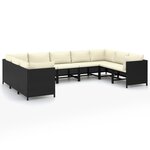 Salon de jardin meuble d'extérieur ensemble de mobilier 9 pièces avec coussins résine tressée noir 02_0018135