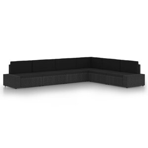 vidaXL Salon de jardin 6 Pièces avec coussins Noir Résine tressée