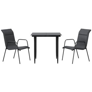 vidaXL Ensemble à manger de jardin 3 Pièces noir textilène et acier