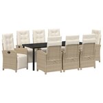 vidaXL Ensemble de Salle à Manger de Jardin de 9 Pièces avec Coussins Beige Poly Rattan